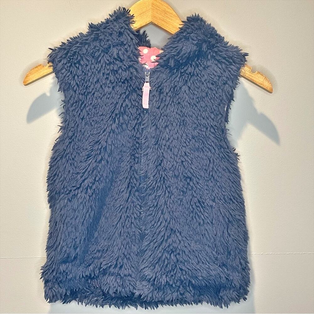 Mini Boden Blue Shaggy Zip Up Vest - size 11-12Y